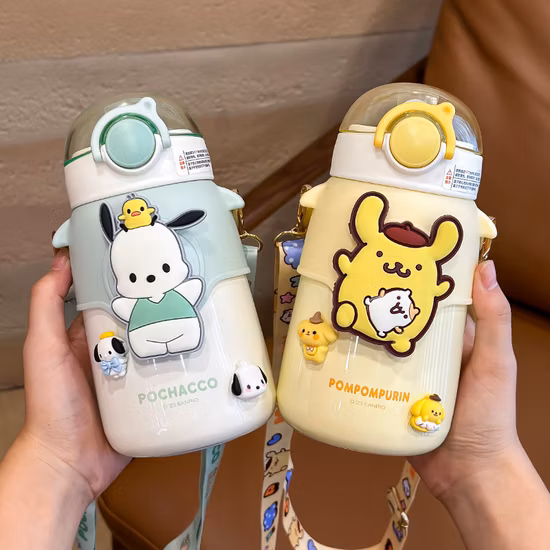 Intelligent Temperature Display Children&prime; S Thermos Cartoon Thermos Student Strap 316 Stainless Steel Straw Water Cup