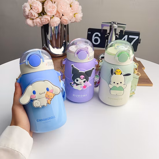 Intelligent Temperature Display Children&prime; S Thermos Cartoon Thermos Student Strap 316 Stainless Steel Straw Water Cup