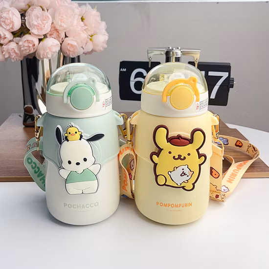 Intelligent Temperature Display Children&prime; S Thermos Cartoon Thermos Student Strap 316 Stainless Steel Straw Water Cup