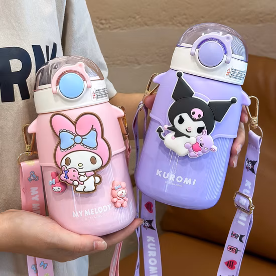 Intelligent Temperature Display Children&prime; S Thermos Cartoon Thermos Student Strap 316 Stainless Steel Straw Water Cup