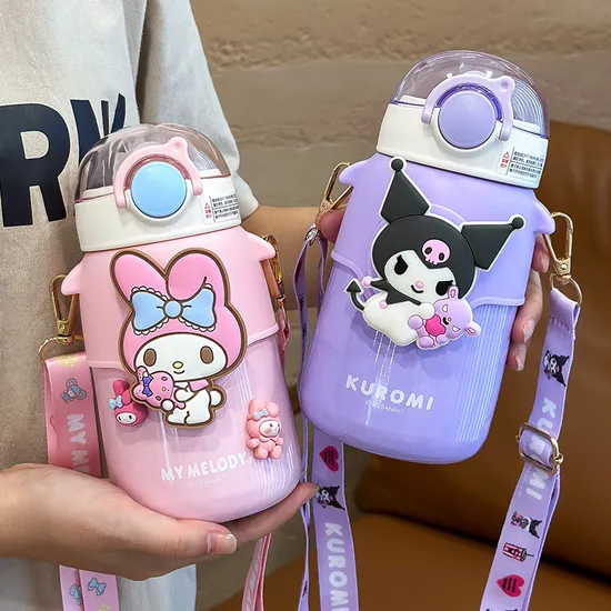 Intelligent Temperature Display Children&prime; S Thermos Cartoon Thermos Student Strap 316 Stainless Steel Straw Water Cup